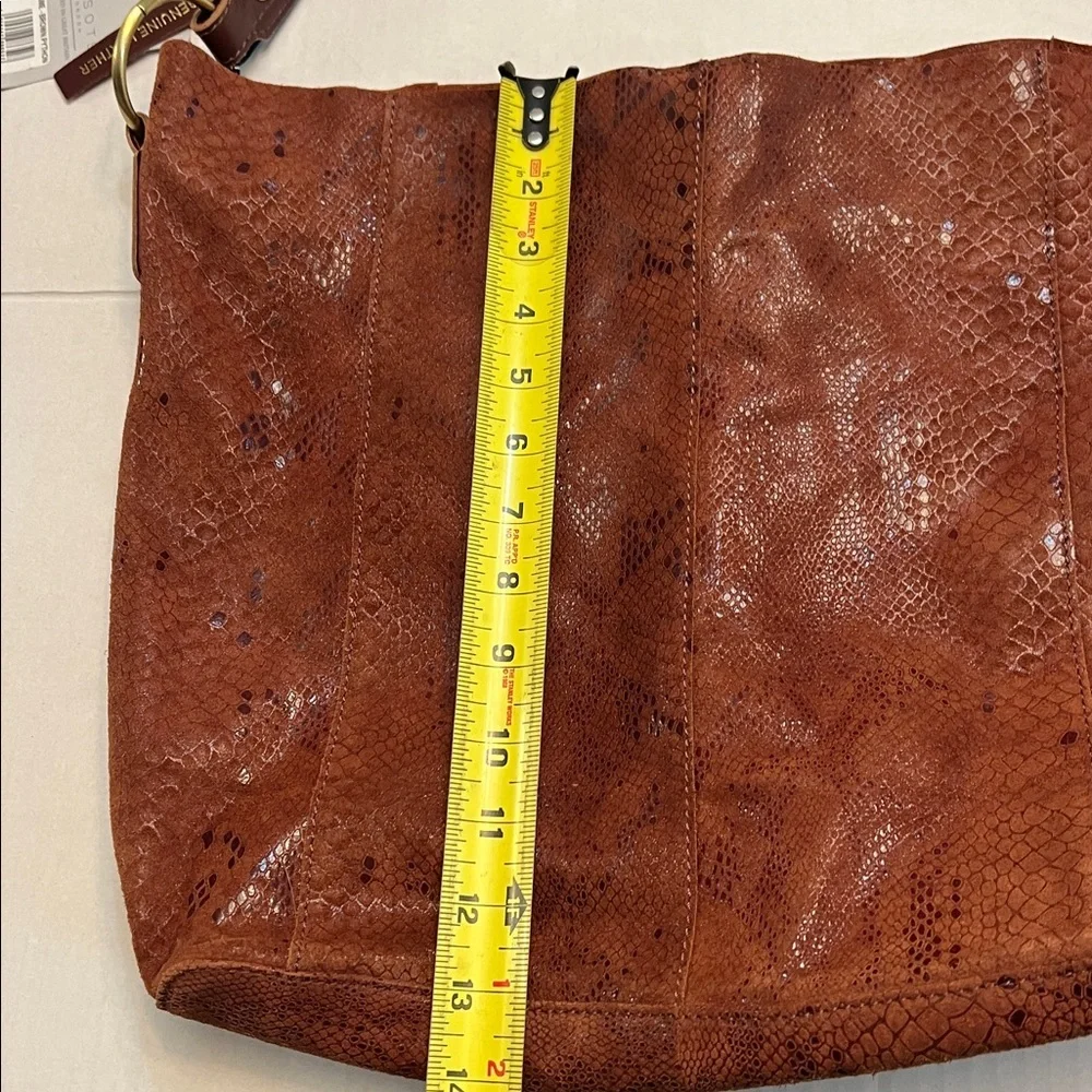 ASSOTS LONDON BROWN SNAKE FOIL PATTERN LEATHER HOBO TOTE BAG NEW